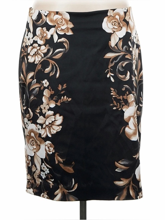 White House Black Market Dresses & Skirts - White House Black Market Black Satin Mini Skirt with Beige Floral Print